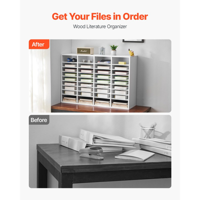Οργανωτής Λογοτεχνίας VEVOR, Γραμματοκιβώτιο Γραφείου 36 Διαμερισμάτων με Ρυθμιζόμενα Ράφια, Ξύλινος Ταξινομητής Γραμματοκιβωτίων από Ινοσανίδα Μέσης Πυκνότητας, Αποθήκευση για Αρχεία, Έγγραφα, Χαρτιά, Λευκό