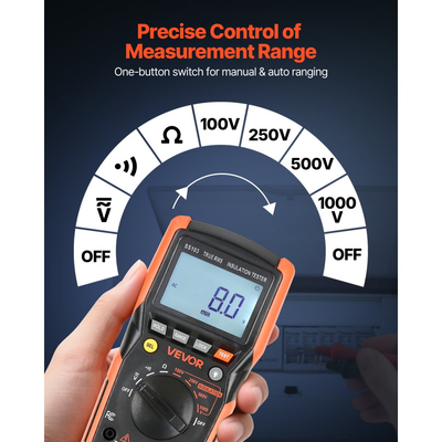 Ψηφιακό πολύμετρο VEVOR, βολτόμετρο TRMS 4000 μετρήσεων, ωμόμετρο, δοκιμαστής τάσης 1000V AC/DC με δυνατότητα εναλλαγής αυτόματης/χειροκίνητης περιοχής για μέτρηση τάσης, αντίστασης και συνέχειας