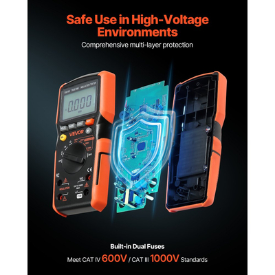 Ψηφιακό πολύμετρο VEVOR, βολτόμετρο TRMS 4000 μετρήσεων, ωμόμετρο, δοκιμαστής τάσης 1000V AC/DC με δυνατότητα εναλλαγής αυτόματης/χειροκίνητης περιοχής για μέτρηση τάσης, αντίστασης και συνέχειας