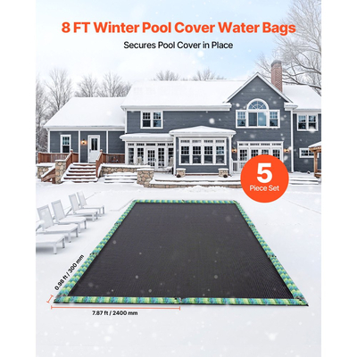 Σακούλες νερού για κάλυμμα πισίνας VEVOR, 5 συσκευασίες 2400mm, Σωλήνες νερού διπλού θαλάμου για κάλυμμα πισίνας με ανακλαστικές ταινίες, Σακούλες PVC πάχους 0,3mm, Βάρη με αδιάβροχο βιδωτό καπάκι, για χειμερινά καλύμματα πισίνας