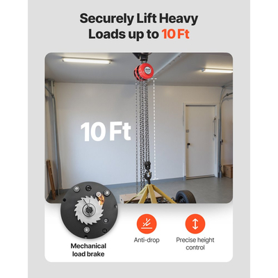 Χειροκίνητο βαρούλκο αλυσίδας VEVOR, χωρητικότητας 2 τόνων, χειροκίνητο μπλοκ αλυσίδας με αναβάθμιση G70 γαλβανισμένη αλυσίδα, ύψος ανύψωσης 3 m, βαρέως τύπου τροχαλία βαρέως τύπου για αποθήκη γκαράζ, μηχανήματα αυτοκινήτων, κόκκινο