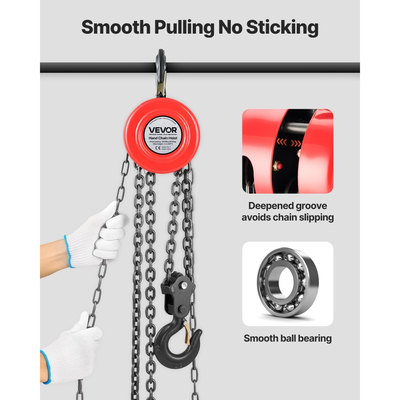 Χειροκίνητο βαρούλκο αλυσίδας VEVOR, χωρητικότητας 2 τόνων, χειροκίνητο μπλοκ αλυσίδας με αναβάθμιση G70 γαλβανισμένη αλυσίδα, ύψος ανύψωσης 3 m, βαρέως τύπου τροχαλία βαρέως τύπου για αποθήκη γκαράζ, μηχανήματα αυτοκινήτων, κόκκινο