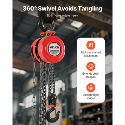 Χειροκίνητο βαρούλκο αλυσίδας VEVOR, χωρητικότητας 2 τόνων, χειροκίνητο μπλοκ αλυσίδας με αναβάθμιση G70 γαλβανισμένη αλυσίδα, ύψος ανύψωσης 3 m, βαρέως τύπου τροχαλία βαρέως τύπου για αποθήκη γκαράζ, μηχανήματα αυτοκινήτων, κόκκινο