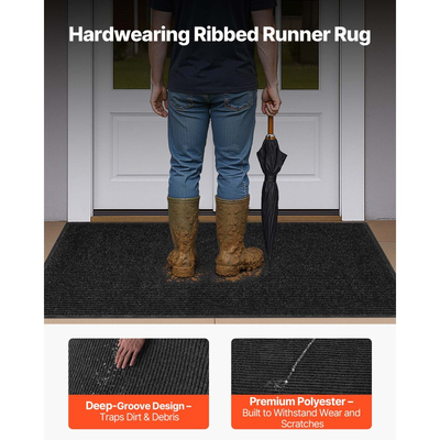 Πατάκι εισόδου VEVOR, 1524 x 914 mm Εμπορικό πατάκι δαπέδου για εσωτερικούς και εξωτερικούς χώρους, Κομψό ριγέ βιομηχανικό χαλί με επένδυση PVC, Ανθεκτική πλενόμενη κουβέρτα εισόδου για διάδρομο, μπαλκόνι, γκαράζ, γκρι