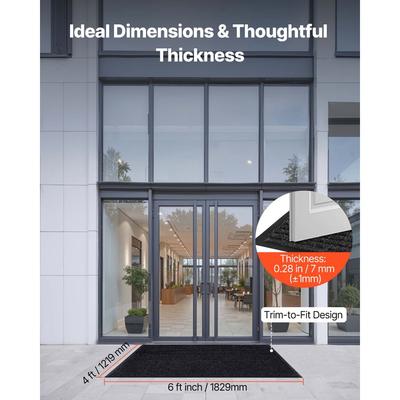 Πατάκι εισόδου VEVOR, 1829 x 1219 mm, εμπορικό πατάκι δαπέδου για εσωτερικούς και εξωτερικούς χώρους, κομψό ριγέ βιομηχανικό χαλί με επένδυση PVC, βαρέως τύπου πλενόμενο χαλί εισόδου για διάδρομο, μπαλκόνι, γκαράζ, γκρι