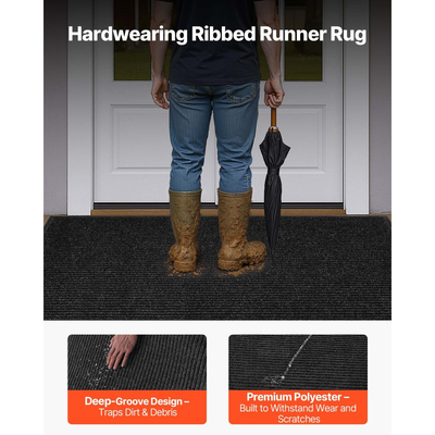 Πατάκι εισόδου VEVOR, 1829 x 1219 mm, εμπορικό πατάκι δαπέδου για εσωτερικούς και εξωτερικούς χώρους, κομψό ριγέ βιομηχανικό χαλί με επένδυση PVC, βαρέως τύπου πλενόμενο χαλί εισόδου για διάδρομο, μπαλκόνι, γκαράζ, γκρι