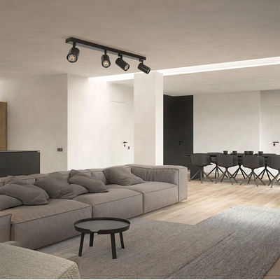 kelvo® SPOTA KLV-101-0140 Μοντέρνο Κινούμενο Φωτιστικό Σποτ Οροφής με Ντουί 4 x GU10 90° AC 220-240V IP20 - Μαύρο Ματ - Μ64 x Π6 x Υ14cm