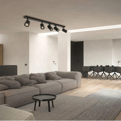 kelvo® SPOTA KLV-101-0142 Μοντέρνο Κινούμενο Φωτιστικό Σποτ Οροφής με Ντουί 5 x GU10 90° AC 220-240V IP20 - Μαύρο Ματ - Μ79.5 x Π6.3 x Υ14cm