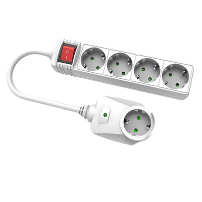 ΠΟΛΥΠΡΙΖΟ ΥΠΕΡΤΑΣΗΣ 4+1 ΘΕΣΕΩΝ ΜΕ ΚΑΛΩΔΙΟ ΚΑΙ ΔΙΑΚΟΠΤΗ 1,5m, 3X1,5mm, ΜΕ ΠΡΟΣΤΑΣΙΑ ΕΠΑΦΩΝ ΛΕΥΚΟ