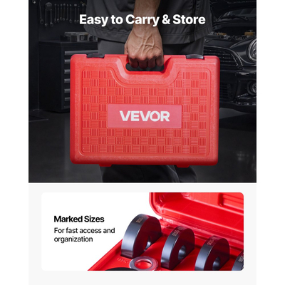 Κιτ Πίεσης Ρουλεμάν VEVOR, 10+24 τεμάχια, Κιτ Πίεσης Ρουλεμάν Τροχού & Εξολκέα Ρουλεμάν Τροχού 2 σε 1, Σετ Οδηγού Στεγανοποίησης και Στεγανοποίησης με 13 Δακτυλίους, Πλαίσιο C και Μανίκια, Σετ Εγκατάστασης Αφαίρεσης Βαριάς Χρήσης με Θήκη
