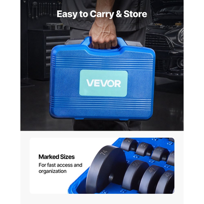 Κιτ Πίεσης Ρουλεμάν VEVOR, 52+14 τεμάχια, Εργαλείο Κατσαβιδιού Δακτυλίου 2 σε 1 & Κιτ Πίεσης Ρουλεμάν, Σετ Κατσαβιδιού Δακτυλίου και Στεγανοποίησης με 49 Δακτυλίους, Διαχωριστές και Σιαγόνες, Σετ Εργαλείων Αφαίρεσης και Εγκατάστασης Βαρέως Τύπου με Θήκη