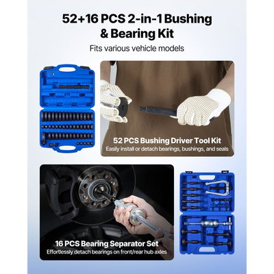 Κιτ Πίεσης Ρουλεμάν VEVOR, 52+16 τεμάχια, Εργαλείο Κατσαβιδιού Δακτυλίου 2 σε 1 & Κιτ Πίεσης Ρουλεμάν, Σετ Κατσαβιδιού Δακτυλίου και Στεγανοποίησης με 49 Δακτυλίους, 10 Δακτύλιους, Σφυρί Ολίσθησης, Σετ Εγκατάστασης Αφαίρεσης Βαριάς Χρήσης με Θήκη