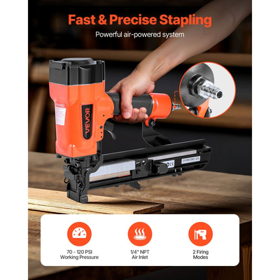 Πνευματικό συρραπτικό VEVOR, πνευματικό συρραπτικό 16 Gauge πλάτους 26,4 mm με κορώνα, μήκος 16 mm έως 38 mm, πιστόλι αέρος 70-120 PSI με δύο λειτουργίες πυροδότησης για καταστρώματα στέγης, επενδύσεις τοίχων, περιφράξεις, υποδάπεδα