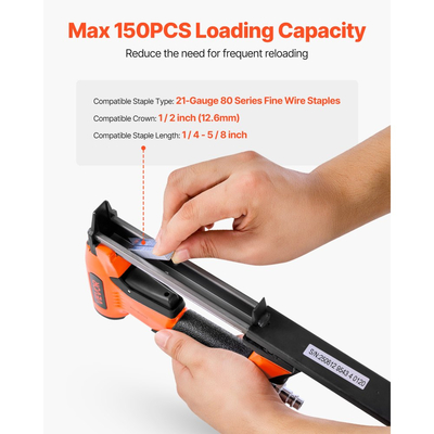 Πνευματικό συρραπτικό VEVOR, συρραπτικό αέρα ταπετσαρίας 21 Gauge για συνδετήρες λεπτών συρμάτων σειράς 80, μήκος 12,8 mm, μήκος 6 mm -16 mm, μέγιστο 150 τεμάχια, πιστόλι αέρα φόρτωσης για ταπετσαρίες, ξυλουργικές εργασίες, DIY έργα