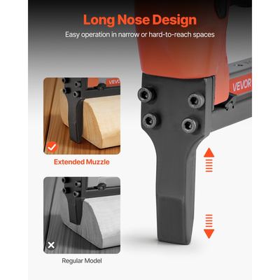 Πνευματικό συρραπτικό VEVOR, συρραπτικό ταπετσαρίας με μακριά μύτη 21 Gauge για λεπτά συρραπτικά σειράς 80, κορώνα 12,8 mm, μήκος 6 mm-16 mm, μέγιστο 150 τεμάχια, πιστόλι αέρα φόρτωσης για ταπετσαρίες, ξυλουργική, DIY