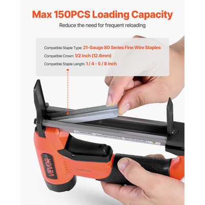 Πνευματικό συρραπτικό VEVOR, συρραπτικό ταπετσαρίας με μακριά μύτη 21 Gauge για λεπτά συρραπτικά σειράς 80, κορώνα 12,8 mm, μήκος 6 mm-16 mm, μέγιστο 150 τεμάχια, πιστόλι αέρα φόρτωσης για ταπετσαρίες, ξυλουργική, DIY