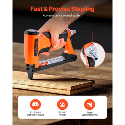 Πνευματικό συρραπτικό VEVOR, συρραπτικό αέρα ταπετσαρίας 22 Gauge για συνδετήρες λεπτών συρμάτων σειράς 71, κορώνα 9,5 mm, μήκος 6-16 mm, μέγιστο 180 τεμάχια, πιστόλι αέρα φόρτωσης για ταπετσαρίες, ξυλουργικές εργασίες, DIY έργα