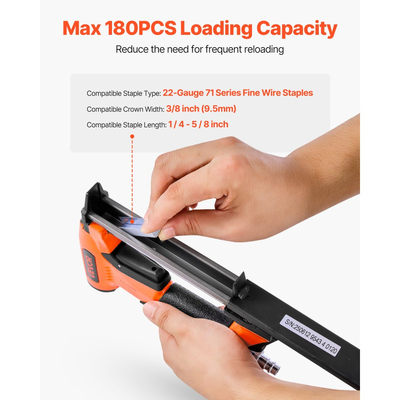 Πνευματικό συρραπτικό VEVOR, συρραπτικό αέρα ταπετσαρίας 22 Gauge για συνδετήρες λεπτών συρμάτων σειράς 71, κορώνα 9,5 mm, μήκος 6-16 mm, μέγιστο 180 τεμάχια, πιστόλι αέρα φόρτωσης για ταπετσαρίες, ξυλουργικές εργασίες, DIY έργα