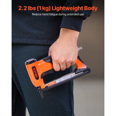 Πνευματικό συρραπτικό VEVOR, συρραπτικό αέρα ταπετσαρίας 22 Gauge για συνδετήρες λεπτών συρμάτων σειράς 71, κορώνα 9,5 mm, μήκος 6-16 mm, μέγιστο 180 τεμάχια, πιστόλι αέρα φόρτωσης για ταπετσαρίες, ξυλουργικές εργασίες, DIY έργα