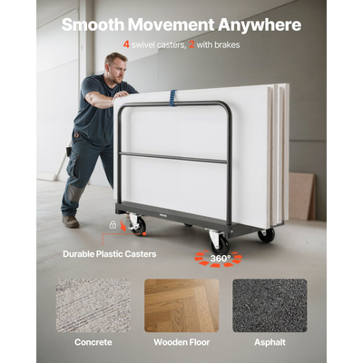 Καρότσι γυψοσανίδας VEVOR, χωρητικότητα φορτίου 816 kg, καρότσι φορτηγού 2 σε 1 από χάλυβα με περιστρεφόμενους τροχούς 12,5 mm, φορτηγό πλατφόρμας 91,4 x 61 cm με 3 πλευρικά κιγκλιδώματα για εργοστάσιο, αποθήκη, γκαράζ, μαύρο