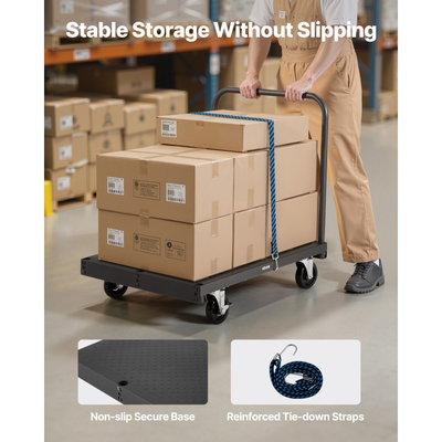 Καρότσι γυψοσανίδας VEVOR, χωρητικότητα φορτίου 816 kg, καρότσι φορτηγού 2 σε 1 από χάλυβα με περιστρεφόμενους τροχούς 12,5 mm, φορτηγό πλατφόρμας 91,4 x 61 cm με 4 πλευρικά κιγκλιδώματα για εργοστάσιο, αποθήκη, γκαράζ, μαύρο