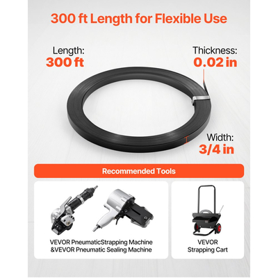 Πηνίο ταινίας VEVOR από χάλυβα, 19 mm x 0,55 mm x 91 m, Μεταλλικό ρολό ταινίας αντοχής σε σκληρό περιβάλλον, αντοχή σε θραύση 775,6 kg, Πηνίο ταινίας παλέτας βαρέως τύπου για συσκευασία παλετών