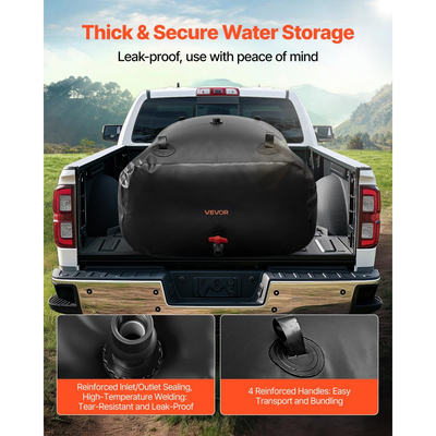 Κύστη αποθήκευσης νερού VEVOR, Δεξαμενή αποθήκευσης νερού 540L, Κύστη μαλακής σακούλας μεγάλης χωρητικότητας από PVC 1000D, Πτυσσόμενη φορητή για άρδευση κήπου, κάμπινγκ, τροχόσπιτο, χρήση έκτακτης ανάγκης - Μαύρο