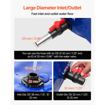 Κύστη αποθήκευσης νερού VEVOR, Δεξαμενή αποθήκευσης νερού 540L, Κύστη μαλακής σακούλας μεγάλης χωρητικότητας από PVC 1000D, Πτυσσόμενη φορητή για άρδευση κήπου, κάμπινγκ, τροχόσπιτο, πρόληψη πυρκαγιάς - Μπλε