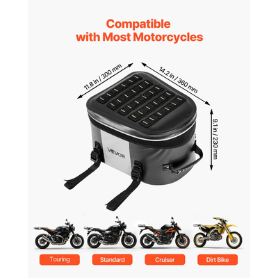 Τσάντα πίσω καθίσματος μοτοσικλέτας VEVOR, τσάντα πίσω καθίσματος μοτοσικλέτας 28 λίτρων με αδιάβροχο ύφασμα, τσάντα αποσκευών μοτοσικλέτας για υπαίθριες αθλητικές δραστηριότητες, τσάντα πορτμπαγκάζ με τσέπη και ρυθμιζόμενη αγκράφα, πίσω σχάρες γενικής χρήσης, μαύρη
