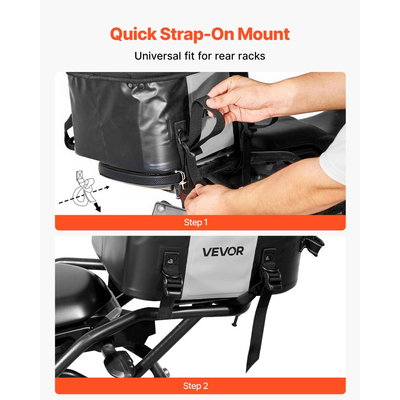 Τσάντα πίσω καθίσματος μοτοσικλέτας VEVOR, τσάντα πίσω καθίσματος μοτοσικλέτας 28 λίτρων με αδιάβροχο ύφασμα, τσάντα αποσκευών μοτοσικλέτας για υπαίθριες αθλητικές δραστηριότητες, τσάντα πορτμπαγκάζ με τσέπη και ρυθμιζόμενη αγκράφα, πίσω σχάρες γενικής χρήσης, μαύρη