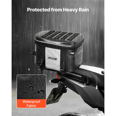 Τσάντα πίσω καθίσματος μοτοσικλέτας VEVOR, τσάντα πίσω καθίσματος μοτοσικλέτας 28 λίτρων με αδιάβροχο ύφασμα, τσάντα αποσκευών μοτοσικλέτας για υπαίθριες αθλητικές δραστηριότητες, τσάντα πορτμπαγκάζ με τσέπη και ρυθμιζόμενη αγκράφα, πίσω σχάρες γενικής χρήσης, μαύρη