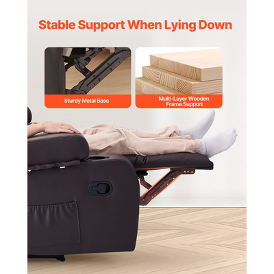 Καναπές-Διθέσιος καναπές VEVOR με ανάκλιση, Καναπές-Διθέσιος καναπές με χειροκίνητη ανάκλιση και κεντρική κονσόλα, Καναπές-Δερμάτινος καναπές PU με θύρες USB, ποτηροθήκες και τσάντες αποθήκευσης, Διπλή πολυθρόνα-διθέσιος για σαλόνι/τροχόσπιτο, καφέ