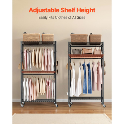 Ράφι ρούχων VEVOR Rolling, Ράφι ρούχων βαρέως τύπου, Ράφι ρούχων 3 ρυθμιζόμενων επιπέδων με ανθρακούχο χάλυβα, Ντουλάπα-ντουλάπα χωρητικότητας 204 kg για υπνοδωμάτιο, κατάστημα ρούχων, διάδρομο