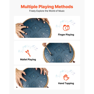 VEVOR Ατσάλινο Τύμπανο με Γλώσσα, 33cm 15 Νότες Τύμπανο Βροχής για Εξωτερικό Κήπο, Μουσικά Τύμπανα σε Ντο Μείζονα με Βιβλίο Μουσικής & Σφυράκια, Κρουστά Όργανα για Διαλογισμό Γιόγκα για Αρχάριους, Μουσική Εκπαίδευση, Μπλε Ναυτικό