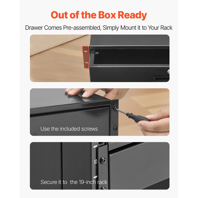Συρτάρι VEVOR 2U για τοποθέτηση σε rack, μέγιστης αντοχής φορτίου 22,68 kg, θήκη κλειδώματος διακομιστή, συρόμενο συρτάρι με κλειδαριά και οπές διαχείρισης καλωδίων, για rack ή περίβλημα καμπίνας διακομιστή δικτύου