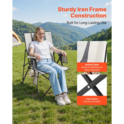 Θερμαινόμενη καρέκλα κάμπινγκ VEVOR, 3 ρυθμίσεις θερμότητας, πτυσσόμενη καρέκλα κάμπινγκ με ψηλή πλάτη, υποστηρίζει 260 λίβρες, πλήρως επενδυμένες καρέκλες θαλάσσης με μπράτσο και ποτηροθήκη, φορητές καρέκλες γκαζόν για υπαίθρια αθλητικά ταξίδια