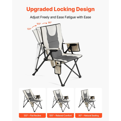 Θερμαινόμενη καρέκλα κάμπινγκ VEVOR, 3 ρυθμίσεις θερμότητας, πτυσσόμενη καρέκλα κάμπινγκ με ψηλή πλάτη, υποστηρίζει 260 λίβρες, πλήρως επενδυμένες καρέκλες θαλάσσης με μπράτσο και ποτηροθήκη, φορητές καρέκλες γκαζόν για υπαίθρια αθλητικά ταξίδια