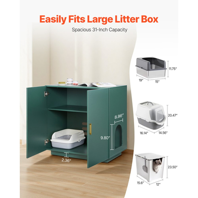 Θήκη άμμου άμμου γάτας VEVOR, Κρυφό ντουλάπι άμμου άμμου 80 cm, Ξύλινη εσωτερική τουαλέτα γάτας με αεριζόμενες οπές, Έπιπλα σπιτιού για γατάκια με διπλή πόρτα, Πλαϊνό τραπεζάκι που ταιριάζει στις περισσότερες αμμολεκάνες