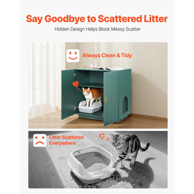 Θήκη άμμου άμμου γάτας VEVOR, Κρυφό ντουλάπι άμμου άμμου 80 cm, Ξύλινη εσωτερική τουαλέτα γάτας με αεριζόμενες οπές, Έπιπλα σπιτιού για γατάκια με διπλή πόρτα, Πλαϊνό τραπεζάκι που ταιριάζει στις περισσότερες αμμολεκάνες