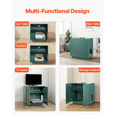 Θήκη άμμου άμμου γάτας VEVOR, Κρυφό ντουλάπι άμμου άμμου 80 cm, Ξύλινη εσωτερική τουαλέτα γάτας με αεριζόμενες οπές, Έπιπλα σπιτιού για γατάκια με διπλή πόρτα, Πλαϊνό τραπεζάκι που ταιριάζει στις περισσότερες αμμολεκάνες