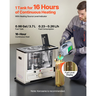 Θερμάστρα Κηροζίνης VEVOR 10000 BTU Εσωτερικής & Εξωτερικής Χρήσης, Φορητή Θερμάστρα Χώρου με Αυτόματη Απενεργοποίηση & Ρυθμιζόμενη Φλόγα & Ανατροπή, για Σπίτι, Γκαράζ, Υπόγειο, Κάμπινγκ, Εργαστήριο και Έκτακτης Ανάγκης, Μαύρο