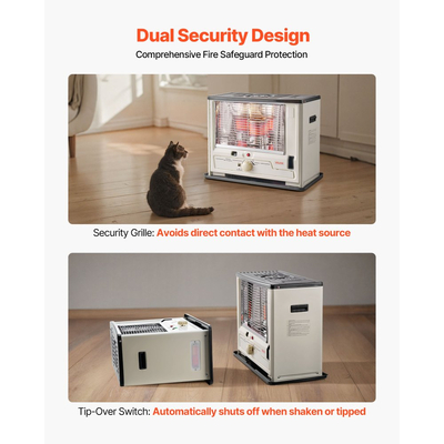 Θερμάστρα Κηροζίνης VEVOR 10000 BTU Εσωτερικής & Εξωτερικής Χρήσης, Φορητή Θερμάστρα Χώρου με Αυτόματη Απενεργοποίηση & Ρυθμιζόμενη Φλόγα & Ανατροπή, για Σπίτι, Γκαράζ, Υπόγειο, Κάμπινγκ, Εργαστήριο και Έκτακτης Ανάγκης, Μαύρο
