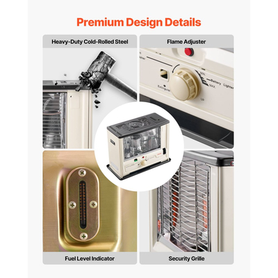 Θερμάστρα Κηροζίνης VEVOR 10000 BTU Εσωτερικής & Εξωτερικής Χρήσης, Φορητή Θερμάστρα Χώρου με Αυτόματη Απενεργοποίηση & Ρυθμιζόμενη Φλόγα & Ανατροπή, για Σπίτι, Γκαράζ, Υπόγειο, Κάμπινγκ, Εργαστήριο και Έκτακτης Ανάγκης, Μαύρο