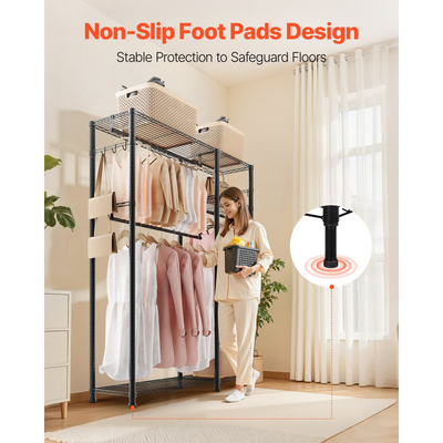 Ράφι ρούχων VEVOR, Ράφι ρούχων βαρέως τύπου, Ράφι ρούχων 6 ρυθμιζόμενων επιπέδων με ατσάλινο σκελετό, Ντουλάπα με χωρητικότητα 363 kg και 3 κρεμάστρες για υπνοδωμάτιο, κατάστημα ρούχων, διάδρομο