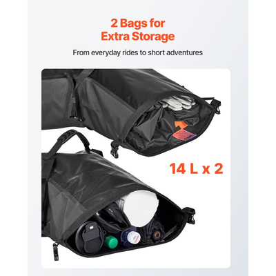 Τσάντες σέλας μοτοσικλέτας VEVOR, 28 L (14 L x 2) Πλαϊνές τσάντες σέλας μεγάλης χωρητικότητας συμβατές με τις περισσότερες μοτοσικλέτες, αδιάβροχη τσάντα ώμου για υπαίθριες αθλητικές αποσκευές μοτοσικλέτας με κάτω λουράκι, μαύρη