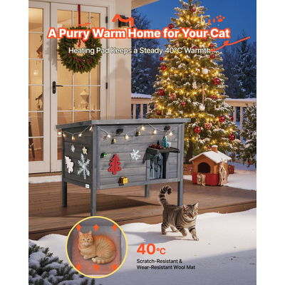 Θερμαινόμενο σπιτάκι γάτας VEVOR, Μονωμένο ξύλινο σπιτάκι γάτας για γάτες εξωτερικού χώρου, Αδιάβροχο καταφύγιο για άγρια ​​γατάκια με θερμαντικό μαξιλάρι, πόρτα με πτερύγια PVC και ανοιγόμενη ασφαλτόστρωτη στέγη για 1-3 γάτες το χειμώνα, 87 x 53,5 x 69 cm