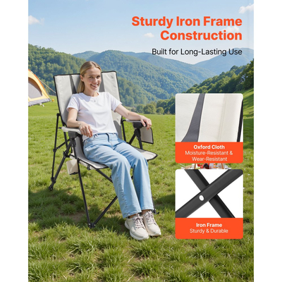 Πτυσσόμενη καρέκλα κάμπινγκ VEVOR, 3 θέσεις ανάκλισης, καρέκλα κάμπινγκ εξωτερικού χώρου με ψηλή πλάτη, χωρητικότητα βάρους 260 λίβρες, πλήρως επενδυμένες καρέκλες παραλίας με μπράτσα και προσκέφαλο, φορητές καρέκλες γκαζόν για αθλητικά ταξίδια