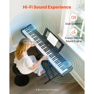 Ψηφιακό πιάνο VEVOR με βάρη, 88 πλήκτρα με πλήρη βάρη, διπλό πληκτρολόγιο και ηχεία ηλεκτρικού πιάνου με βάση X, πεντάλ Sustain, λειτουργία εγγραφής, 280 τόνοι, ασύρματη σύνδεση, για αρχάριους, μαύρο