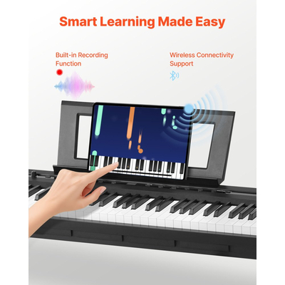 Ψηφιακό πιάνο VEVOR με βάρη, 88 πλήκτρα με πλήρη βάρη, διπλό πληκτρολόγιο και ηχεία ηλεκτρικού πιάνου με βάση X, πεντάλ Sustain, λειτουργία εγγραφής, 280 τόνοι, ασύρματη σύνδεση, για αρχάριους, μαύρο