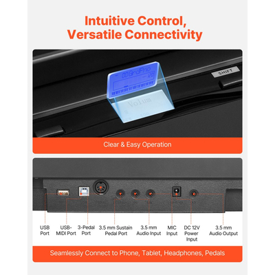 Ψηφιακό πιάνο VEVOR με βάρη, 88 πλήκτρα με πλήρη βάρη, διπλό πληκτρολόγιο και ηχεία ηλεκτρικού πιάνου με βάση X, πεντάλ Sustain, λειτουργία εγγραφής, 280 τόνοι, ασύρματη σύνδεση, για αρχάριους, μαύρο